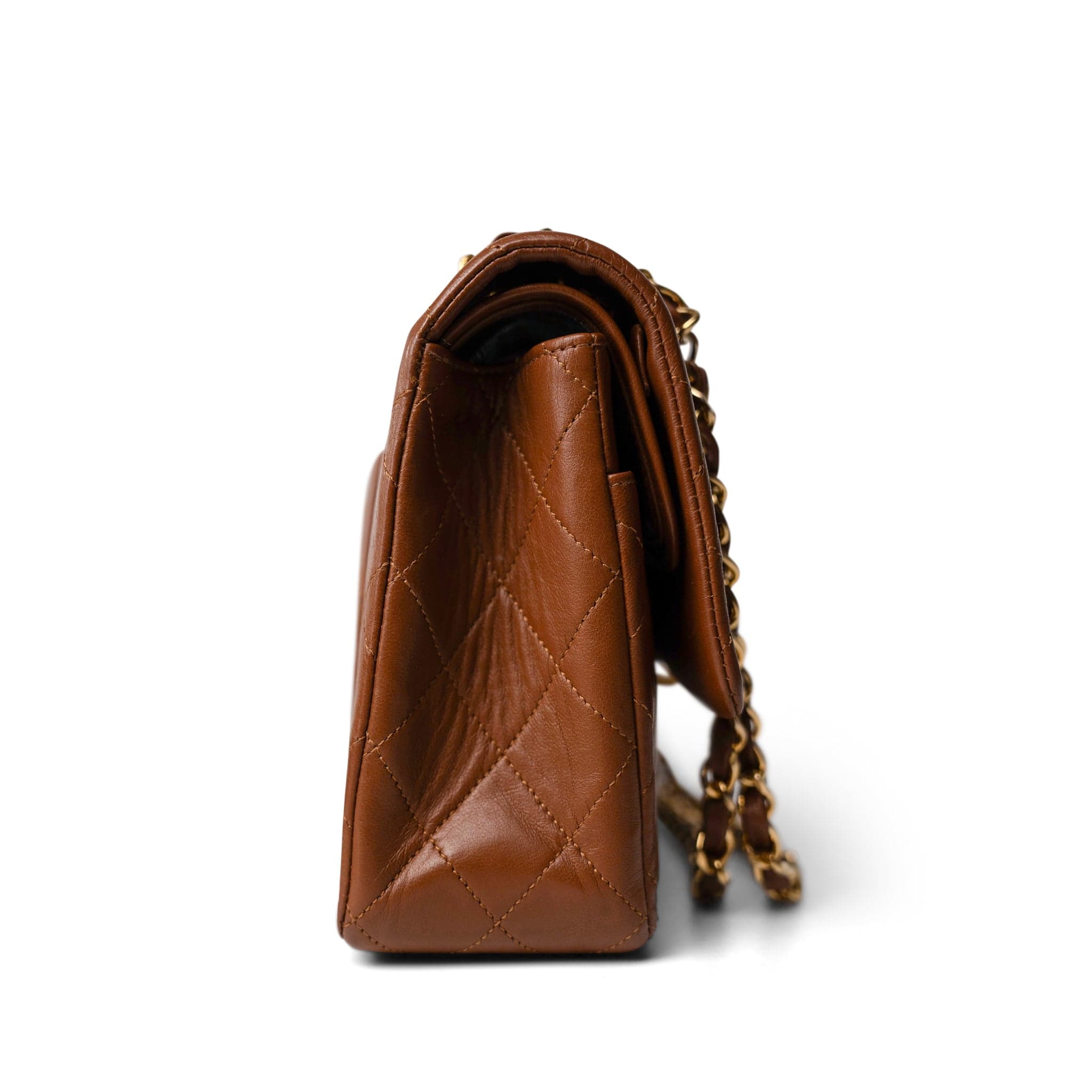 CHANEL Brown Vintage Brown Lambskin Quilted Classic Flap Medium Gold Hardware - Redeluxe