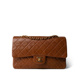 CHANEL Brown Vintage Brown Lambskin Quilted Classic Flap Medium Gold Hardware - Redeluxe