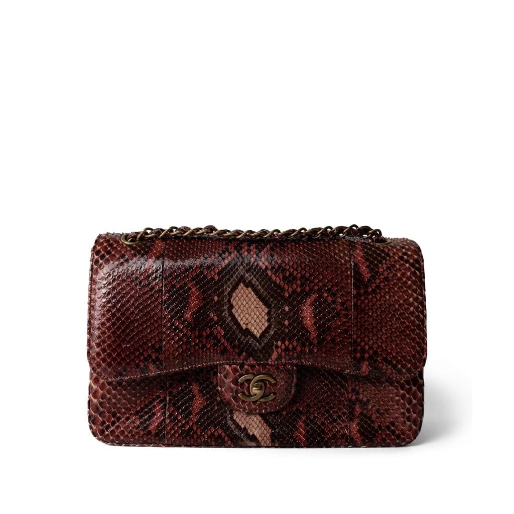 CHANEL Burgundy Burgundy Python Jumbo Classic Flap - Redeluxe