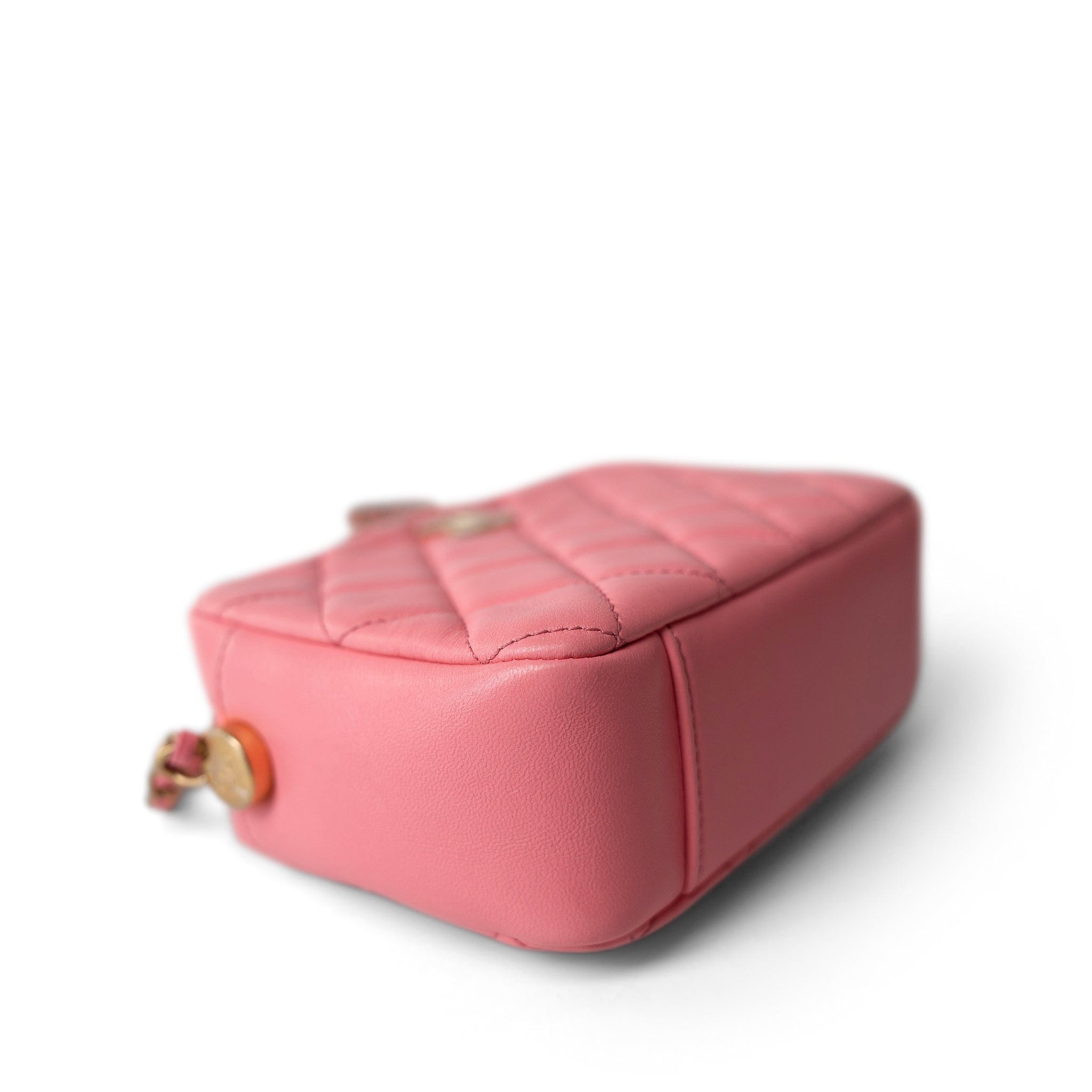 CHANEL Camera Case PINK 22S Pink Lambskin Quilted Camera Case Aged Gold Hardware - Redeluxe