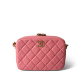CHANEL Camera Case PINK 22S Pink Lambskin Quilted Camera Case Aged Gold Hardware - Redeluxe