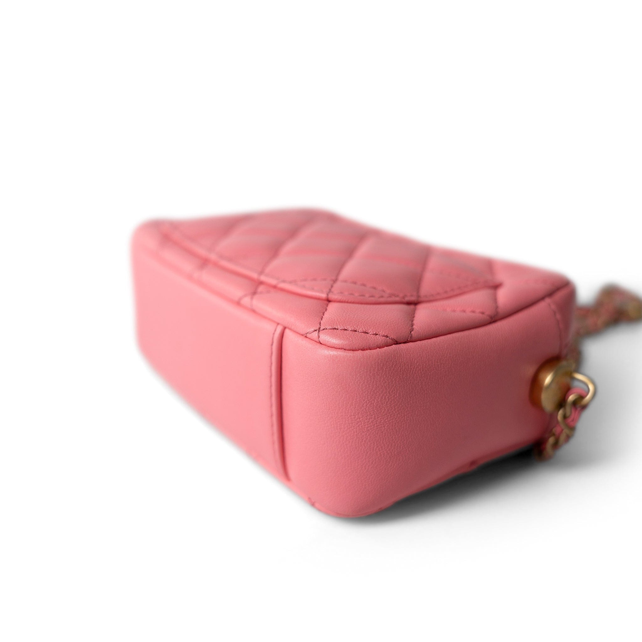 CHANEL Camera Case PINK 22S Pink Lambskin Quilted Camera Case Aged Gold Hardware - Redeluxe