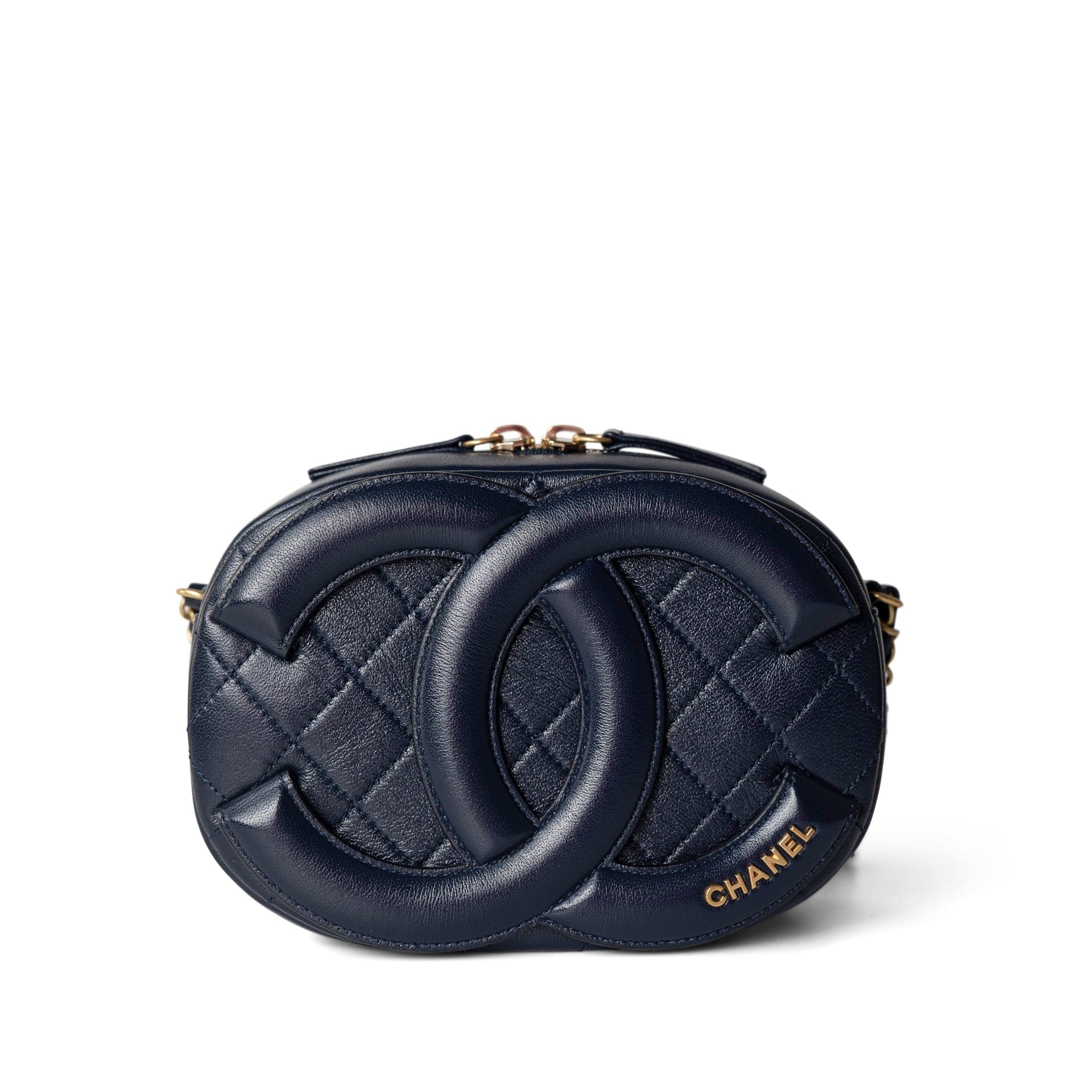 CHANEL Camera Case Seasonal 20S Coco Midnight Lambskin Quilted Camera Case Antique Gold Hardware - Redeluxe