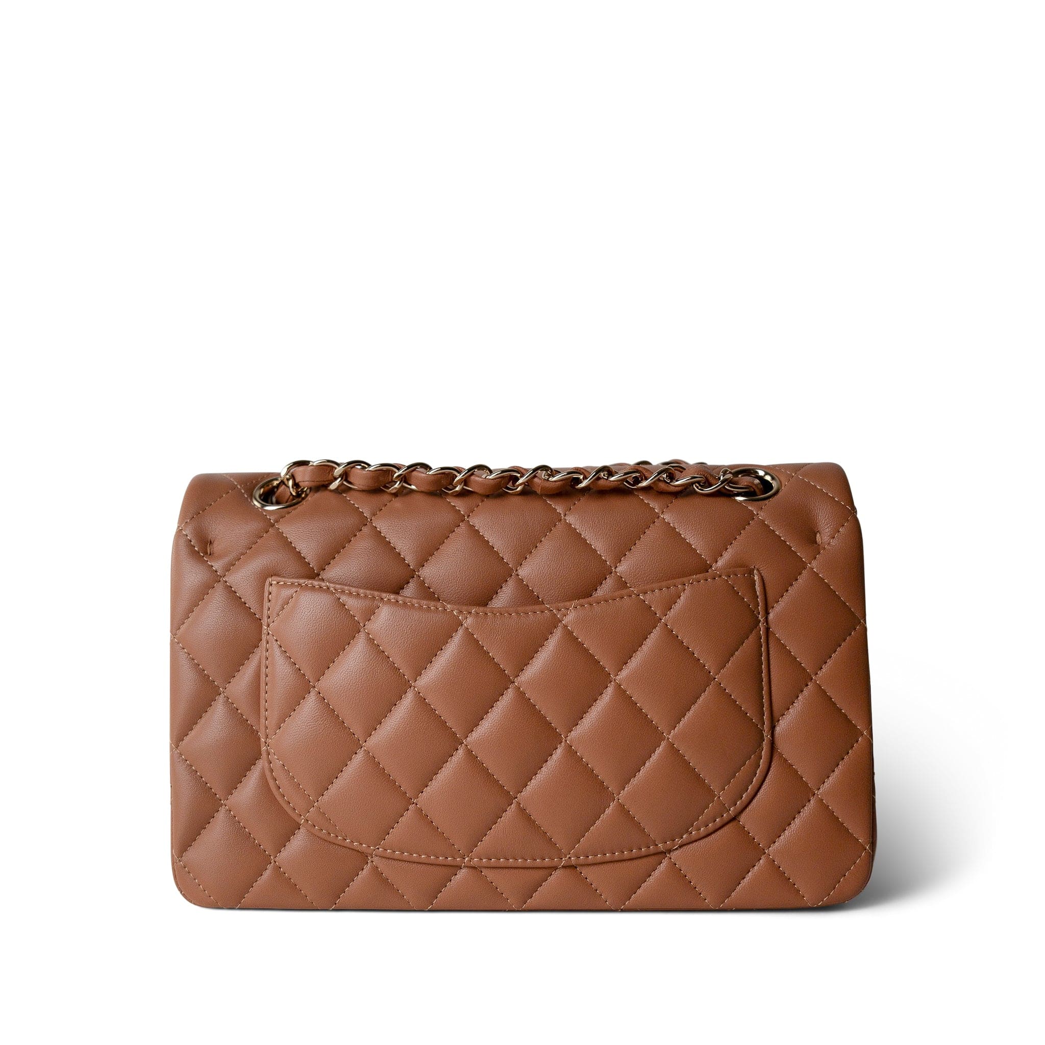 CHANEL Caramel 22S Caramel Lambskin Quilted Classic Flap Small Light Gold Hardware - Redeluxe