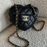 CHANEL Clutch 22S CC In Love Black Lambskin Quilted Small (Clutch on Chain) Heart Bag LGHW - Redeluxe