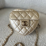 CHANEL Clutch 22S CC In Love Metallic Gold Lambskin Quilted Small (Clutch on Chain) Heart Bag LGHW - Redeluxe