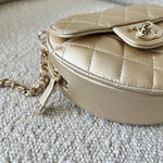 CHANEL Clutch 22S CC In Love Metallic Gold Lambskin Quilted Small (Clutch on Chain) Heart Bag LGHW - Redeluxe