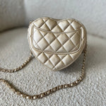 CHANEL Clutch 22S CC In Love Metallic Gold Lambskin Quilted Small (Clutch on Chain) Heart Bag LGHW - Redeluxe