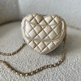 CHANEL Clutch 22S CC In Love Metallic Gold Lambskin Quilted Small (Clutch on Chain) Heart Bag LGHW - Redeluxe