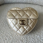 CHANEL Clutch 22S CC In Love Metallic Gold Lambskin Quilted Small (Clutch on Chain) Heart Bag LGHW - Redeluxe