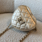 CHANEL Clutch 22S CC In Love Metallic Gold Lambskin Quilted Small (Clutch on Chain) Heart Bag LGHW - Redeluxe