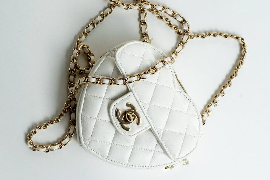 CHANEL Clutch 22S CC In Love White Lambskin Quilted Small (clutch with chain) Heart Bag LGHW - Redeluxe