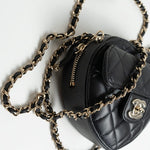 CHANEL Clutch Black 22S CC In Love Black Lambskin Quilted Small (Clutch on Chain) Heart Bag LGHW - Redeluxe