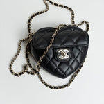 CHANEL Clutch Black 22S CC In Love Black Lambskin Quilted Small (Clutch on Chain) Heart Bag LGHW - Redeluxe