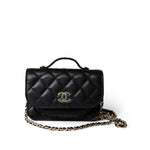 CHANEL Clutch Black Black Caviar Quilted Business Affinity Clutch With Chain Flap Light Gold Hardware - Redeluxe