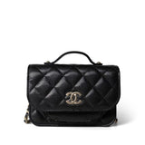 CHANEL Clutch Black Black Caviar Quilted Business Affinity Clutch With Chain Flap Light Gold Hardware - Redeluxe