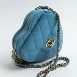 CHANEL Clutch Blue 22S CC In Love Blue Lambskin Quilted Small (Clutch on Chain) Heart Bag LGHW - Redeluxe