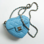 CHANEL Clutch Blue 22S CC In Love Blue Lambskin Quilted Small (Clutch on Chain) Heart Bag LGHW - Redeluxe