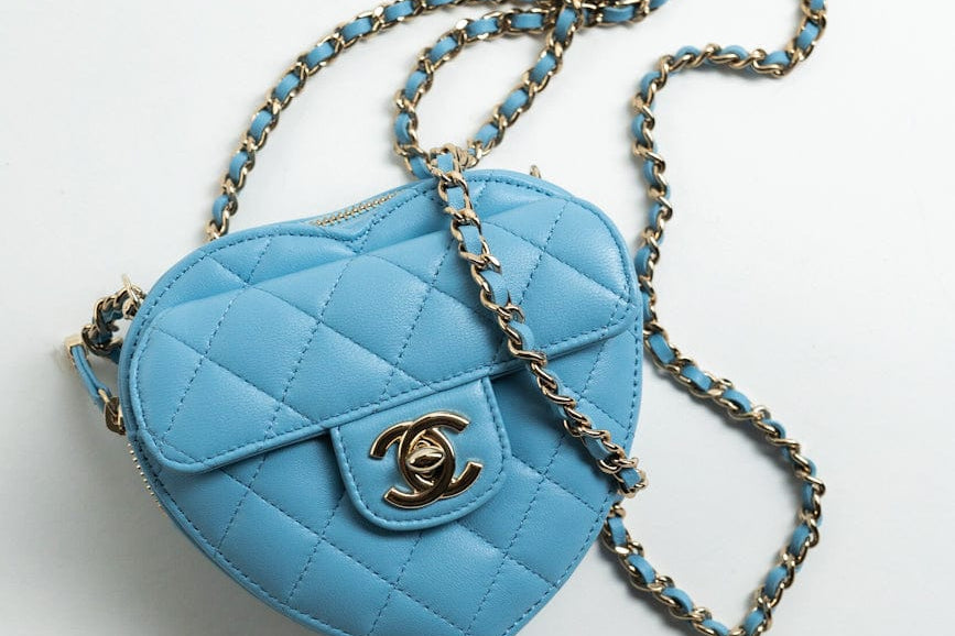 CHANEL Clutch Blue 22S CC In Love Blue Lambskin Quilted Small (Clutch on Chain) Heart Bag LGHW - Redeluxe
