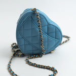 CHANEL Clutch Blue 22S CC In Love Blue Lambskin Quilted Small (Clutch on Chain) Heart Bag LGHW - Redeluxe