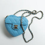 CHANEL Clutch Blue 22S CC In Love Blue Lambskin Quilted Small (Clutch on Chain) Heart Bag LGHW - Redeluxe