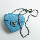 CHANEL Clutch Blue 22S CC In Love Blue Lambskin Quilted Small (Clutch on Chain) Heart Bag LGHW - Redeluxe