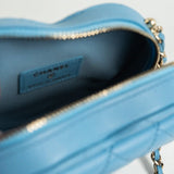 CHANEL Clutch Blue 22S CC In Love Blue Lambskin Quilted Small (Clutch on Chain) Heart Bag LGHW - Redeluxe