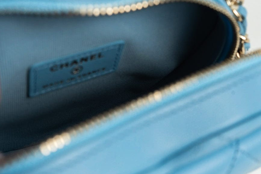 CHANEL Clutch Blue 22S CC In Love Blue Lambskin Quilted Small (Clutch on Chain) Heart Bag LGHW - Redeluxe