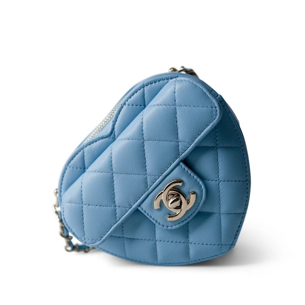 CHANEL Clutch Blue 22S CC In Love Blue Lambskin Quilted Small (Clutch on Chain) Heart Bag LGHW - Redeluxe