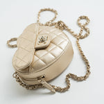 CHANEL Clutch Gold 22S CC In Love Metallic Gold Lambskin Quilted Small (Clutch on Chain) Heart Bag LGHW - Redeluxe
