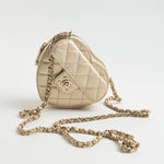CHANEL Clutch Gold 22S CC In Love Metallic Gold Lambskin Quilted Small (Clutch on Chain) Heart Bag LGHW - Redeluxe