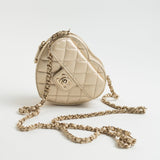 CHANEL Clutch Gold 22S CC In Love Metallic Gold Lambskin Quilted Small (Clutch on Chain) Heart Bag LGHW - Redeluxe