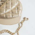 CHANEL Clutch Gold 22S CC In Love Metallic Gold Lambskin Quilted Small (Clutch on Chain) Heart Bag LGHW - Redeluxe