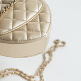 CHANEL Clutch Gold 22S CC In Love Metallic Gold Lambskin Quilted Small (Clutch on Chain) Heart Bag LGHW - Redeluxe