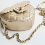 CHANEL Clutch Gold 22S CC In Love Metallic Gold Lambskin Quilted Small (Clutch on Chain) Heart Bag LGHW - Redeluxe
