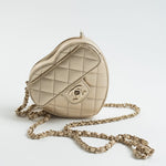 CHANEL Clutch Gold 22S CC In Love Metallic Gold Lambskin Quilted Small (Clutch on Chain) Heart Bag LGHW - Redeluxe