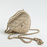 CHANEL Clutch Gold 22S CC In Love Metallic Gold Lambskin Quilted Small (Clutch on Chain) Heart Bag LGHW - Redeluxe