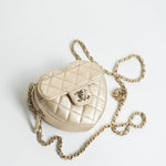 CHANEL Clutch Gold 22S CC In Love Metallic Gold Lambskin Quilted Small (Clutch on Chain) Heart Bag LGHW - Redeluxe