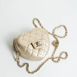 CHANEL Clutch Gold 22S CC In Love Metallic Gold Lambskin Quilted Small (Clutch on Chain) Heart Bag LGHW - Redeluxe