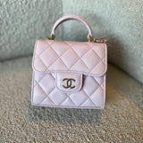 CHANEL Cosmetic Cases 22P Light Pink Lambskin Quilted Micro Vanity w/ Top Handle - Redeluxe