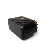 CHANEL Cosmetic Cases Black Black Lambskin Quilted Pearl Crush Vanity Case With Chain Antique Gold - Redeluxe