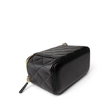 CHANEL Cosmetic Cases Black Black Lambskin Quilted Pearl Crush Vanity Case With Chain Antique Gold - Redeluxe