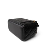 CHANEL Cosmetic Cases Black Black Lambskin Quilted Pearl Crush Vanity Case With Chain Antique Gold - Redeluxe