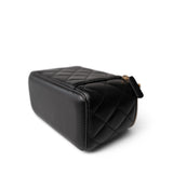 CHANEL Cosmetic Cases Black Black Lambskin Quilted Pearl Crush Vanity Case With Chain Antique Gold - Redeluxe