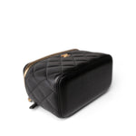 CHANEL Cosmetic Cases Black Black Lambskin Quilted Pearl Crush Vanity Case With Chain Antique Gold - Redeluxe