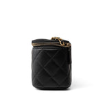 CHANEL Cosmetic Cases Black Black Lambskin Quilted Pearl Crush Vanity Case With Chain Antique Gold - Redeluxe
