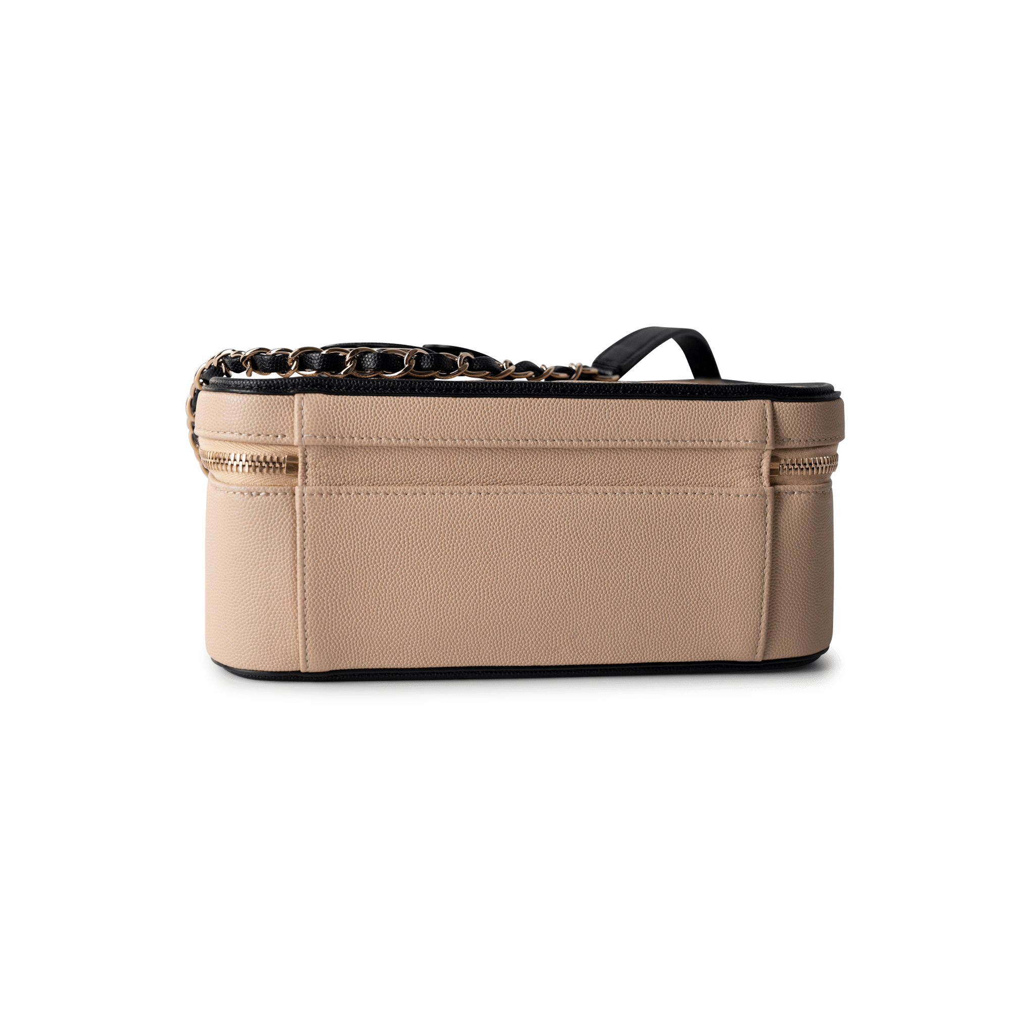 CHANEL Cosmetic Cases Vanity Case / Beige Beige / Black Caviar Quilted Filigree Vanity Case Large Light Gold Hardware - Redeluxe