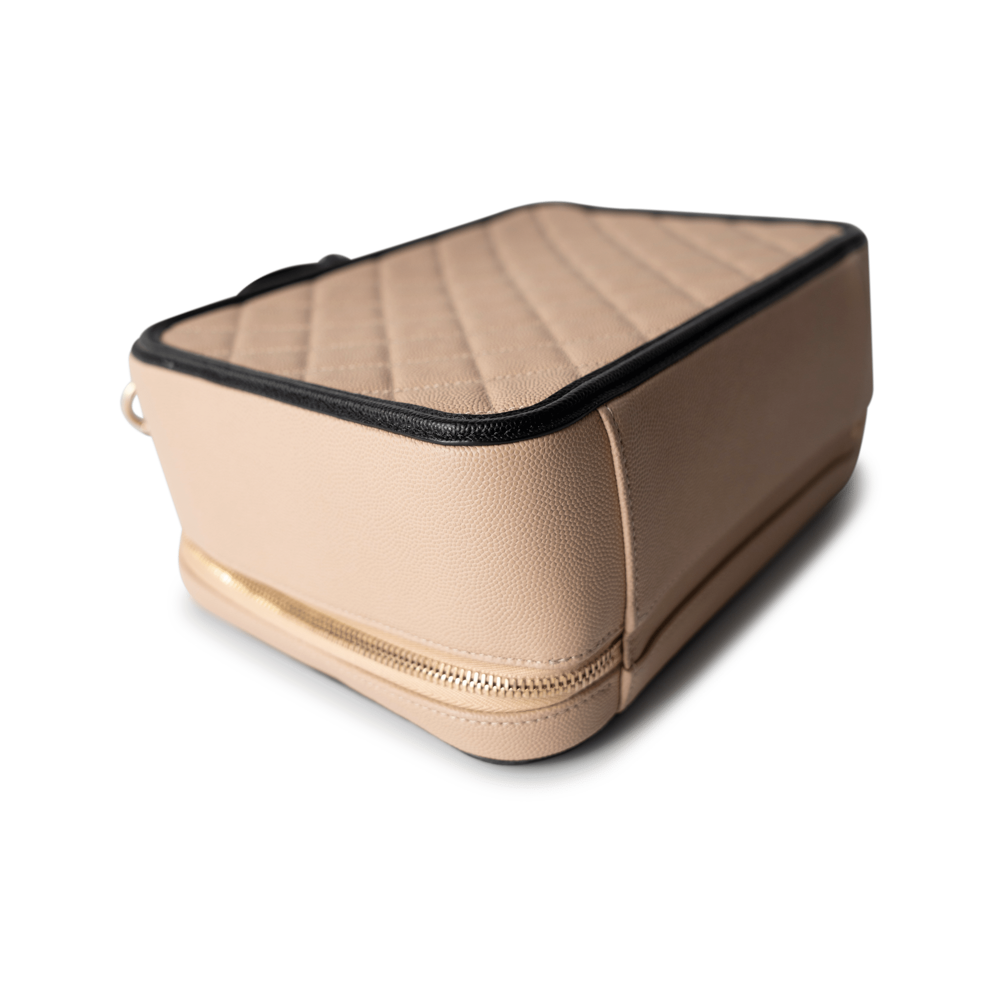 CHANEL Cosmetic Cases Vanity Case / Beige Beige / Black Caviar Quilted Filigree Vanity Case Large Light Gold Hardware - Redeluxe