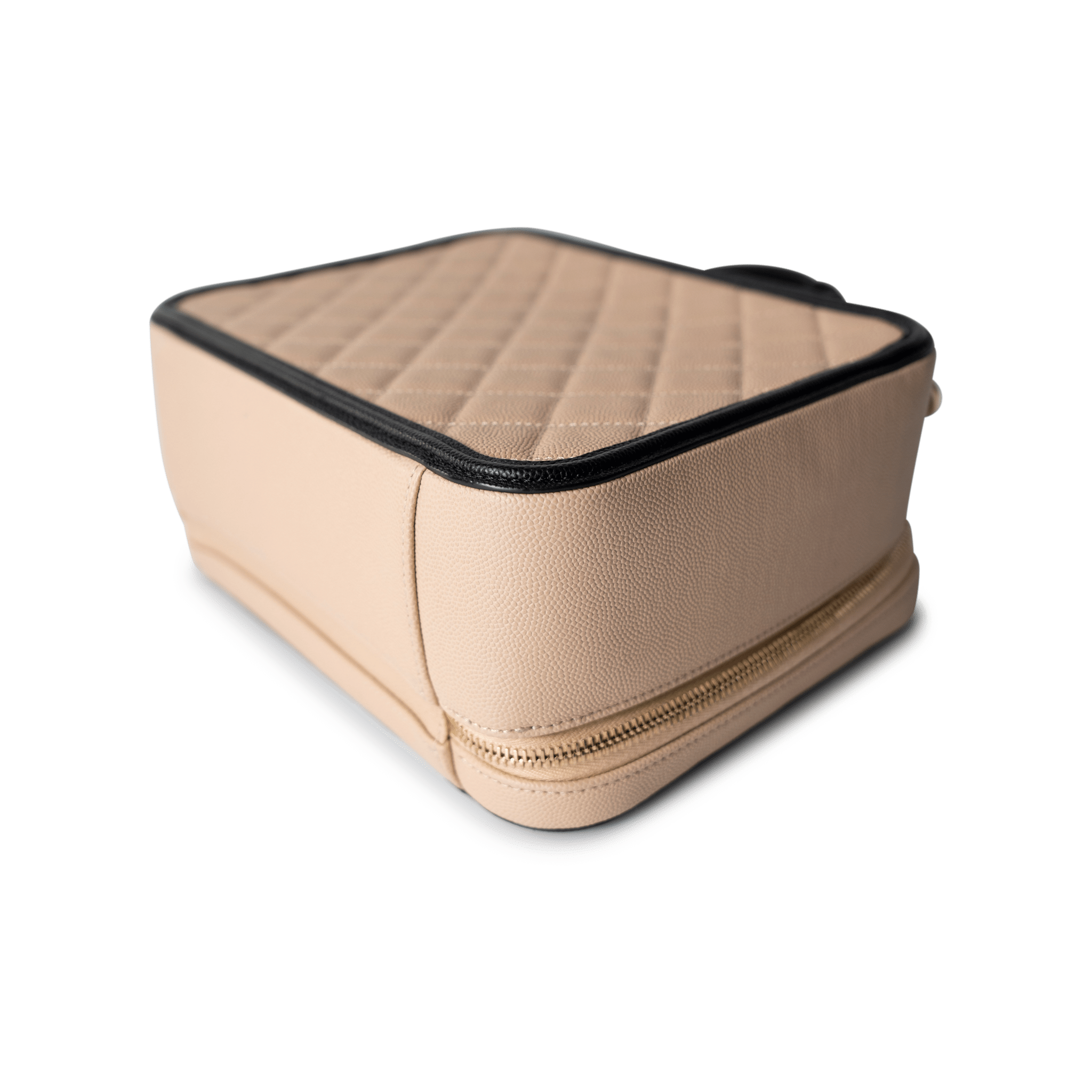 CHANEL Cosmetic Cases Vanity Case / Beige Beige / Black Caviar Quilted Filigree Vanity Case Large Light Gold Hardware - Redeluxe