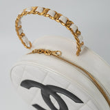 CHANEL Cosmetic Cases Vintage White Patent Leather Round Vanity Bag Gold Hardware - Redeluxe